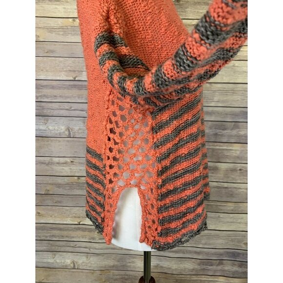 Free People XS Slub Knit Sweater Striped Coral - Picture 2 of 10